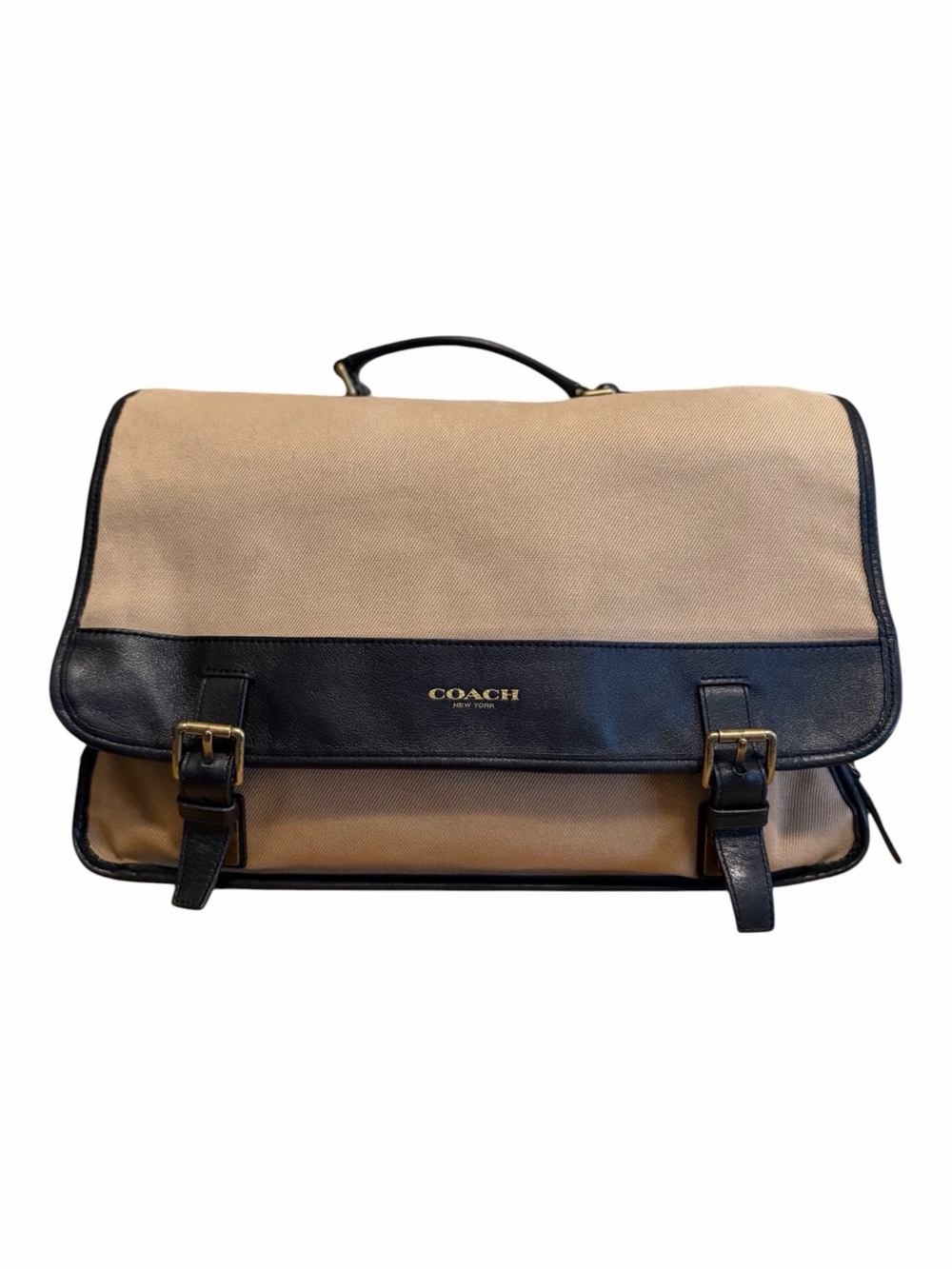 Coach Canvas & Black Leather Messenger Bag, Briefcase Laptop Crossbody